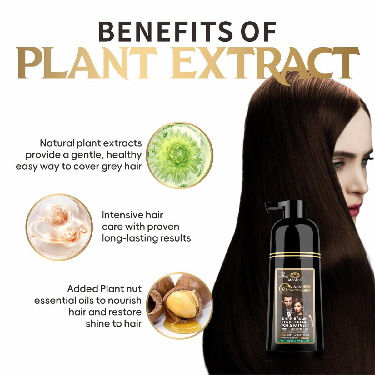 Mantra Rosemary Dark Brown Hair Color Shampoo - 3-in-1 Natural Gray Coverage