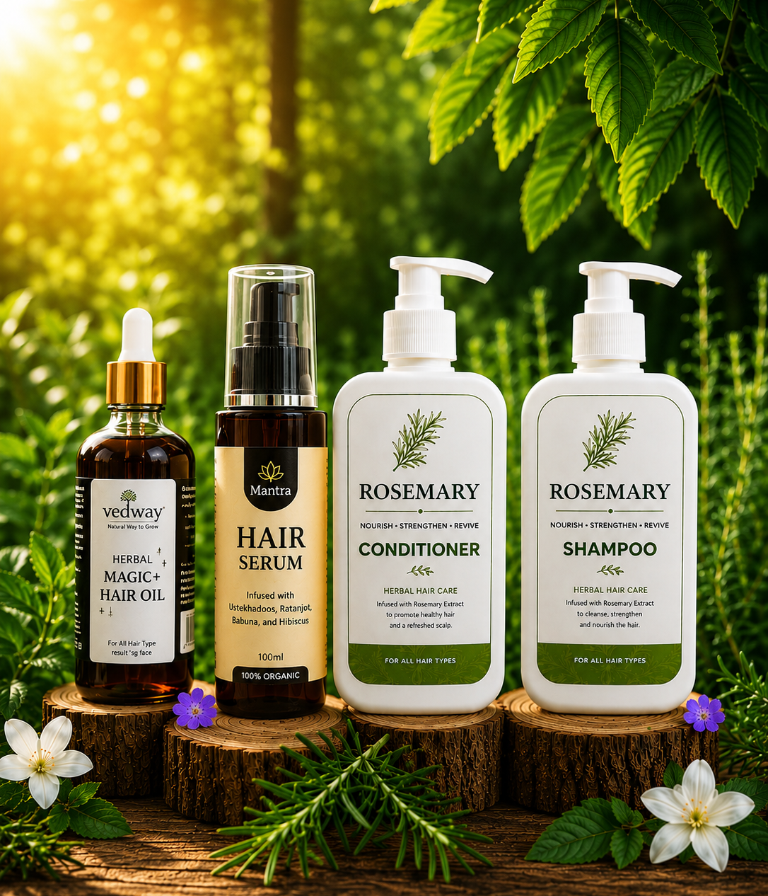 Hair Care Bundle 1 Magic oil + 1 rosemary Shampoo + 1 rosemary Conditioner + 1 hair serum