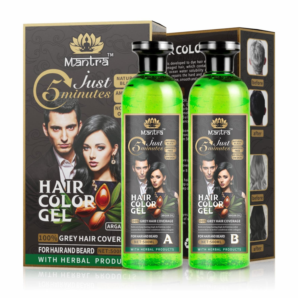 Mantra Black Hair Color Gel - Instant Gray Coverage in 5-10 Minutes