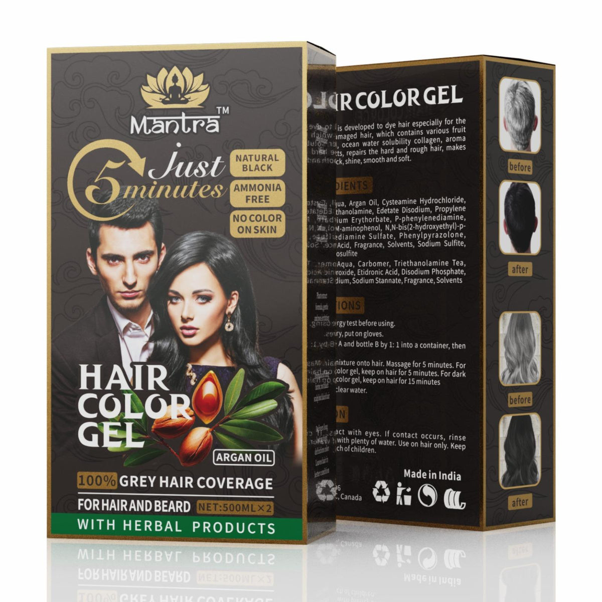 Mantra Black Hair Color Gel - Instant Gray Coverage in 5-10 Minutes