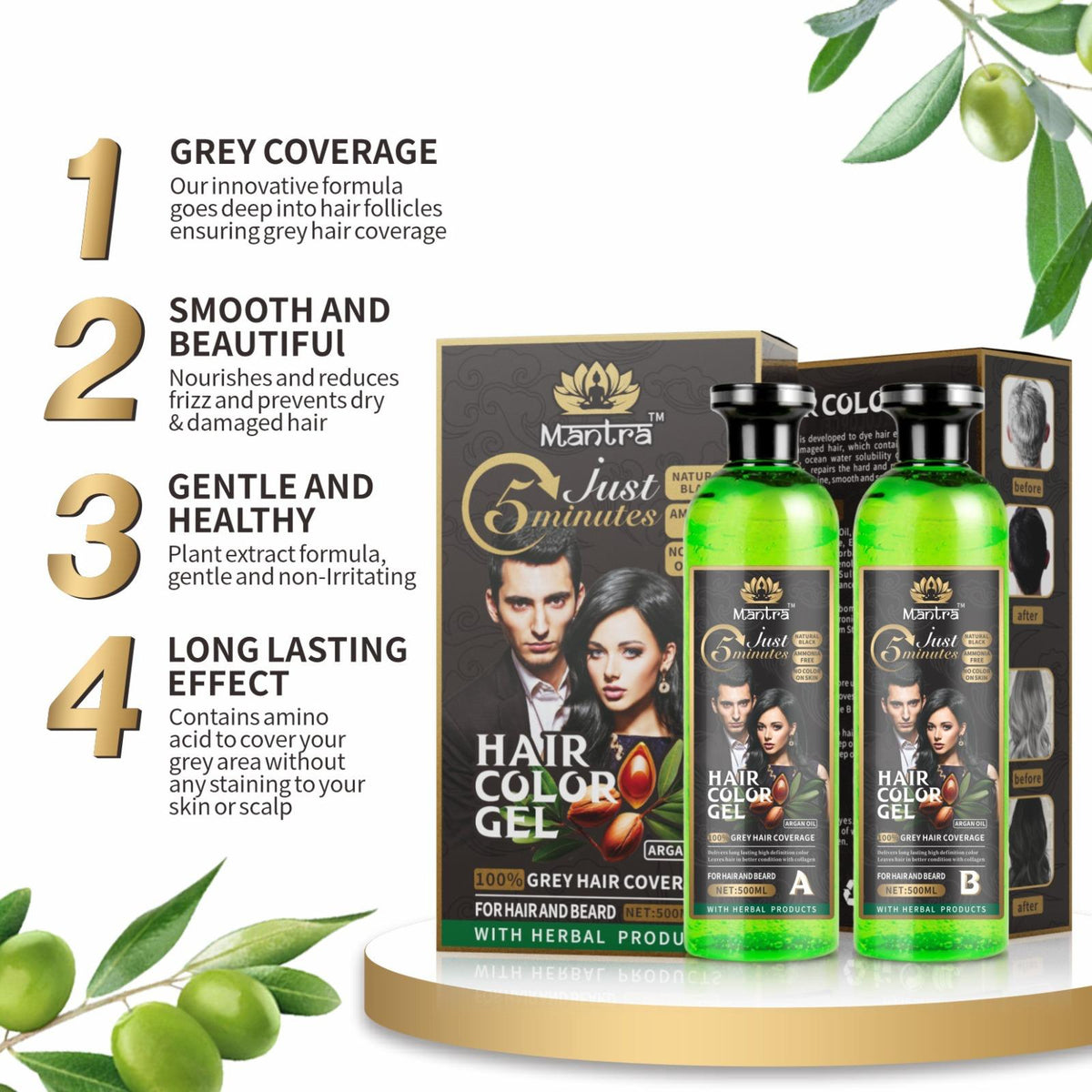 Mantra Black Hair Color Gel - Instant Gray Coverage in 5-10 Minutes