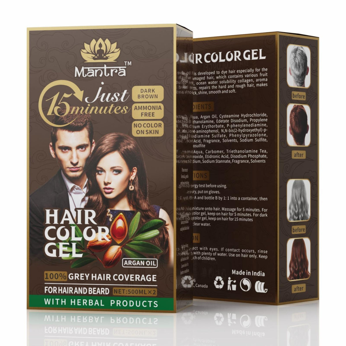 Mantra Dark Brown Hair Color Gel - Natural Gray Coverage in 5-10 Minutes