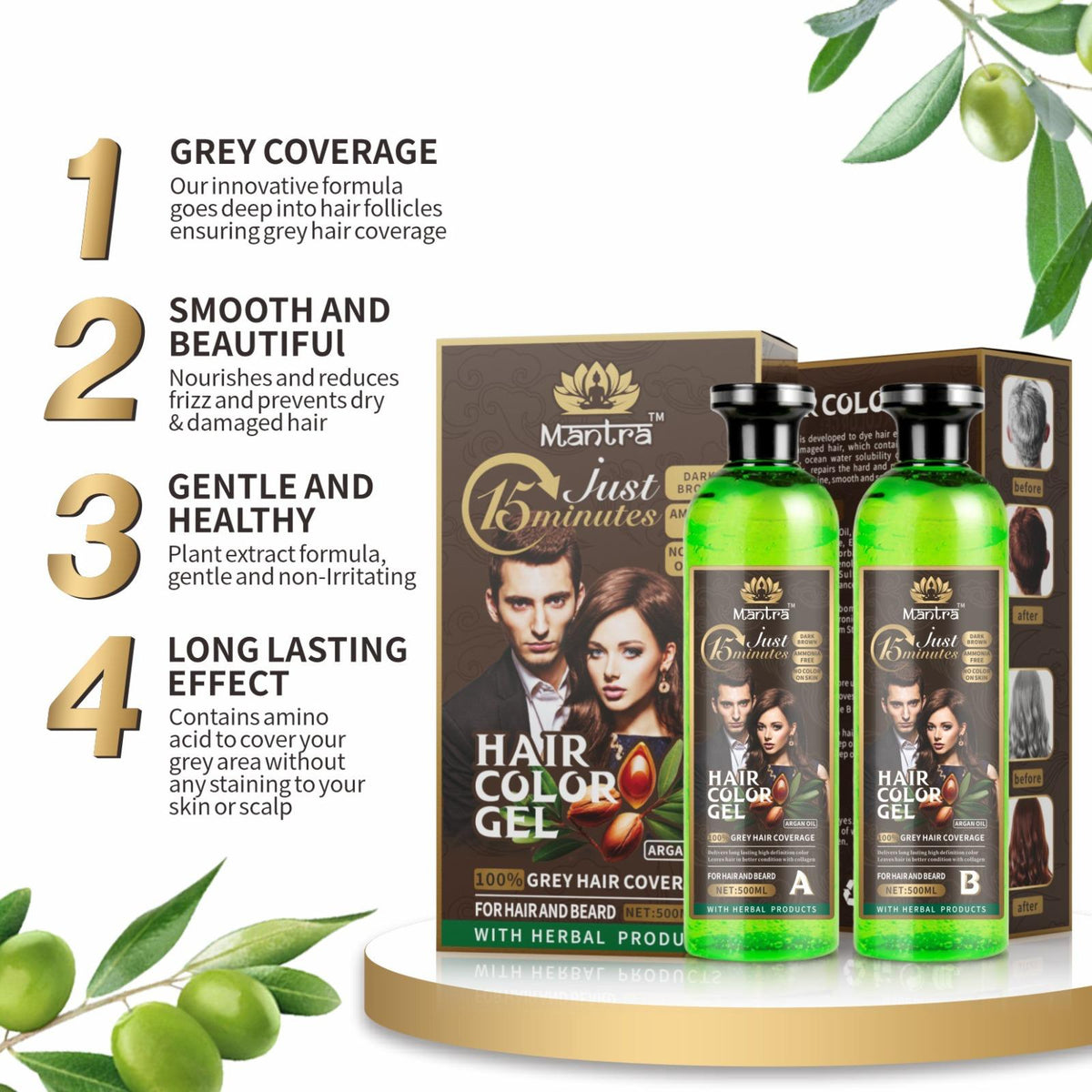 Mantra Dark Brown Hair Color Gel - Natural Gray Coverage in 5-10 Minutes