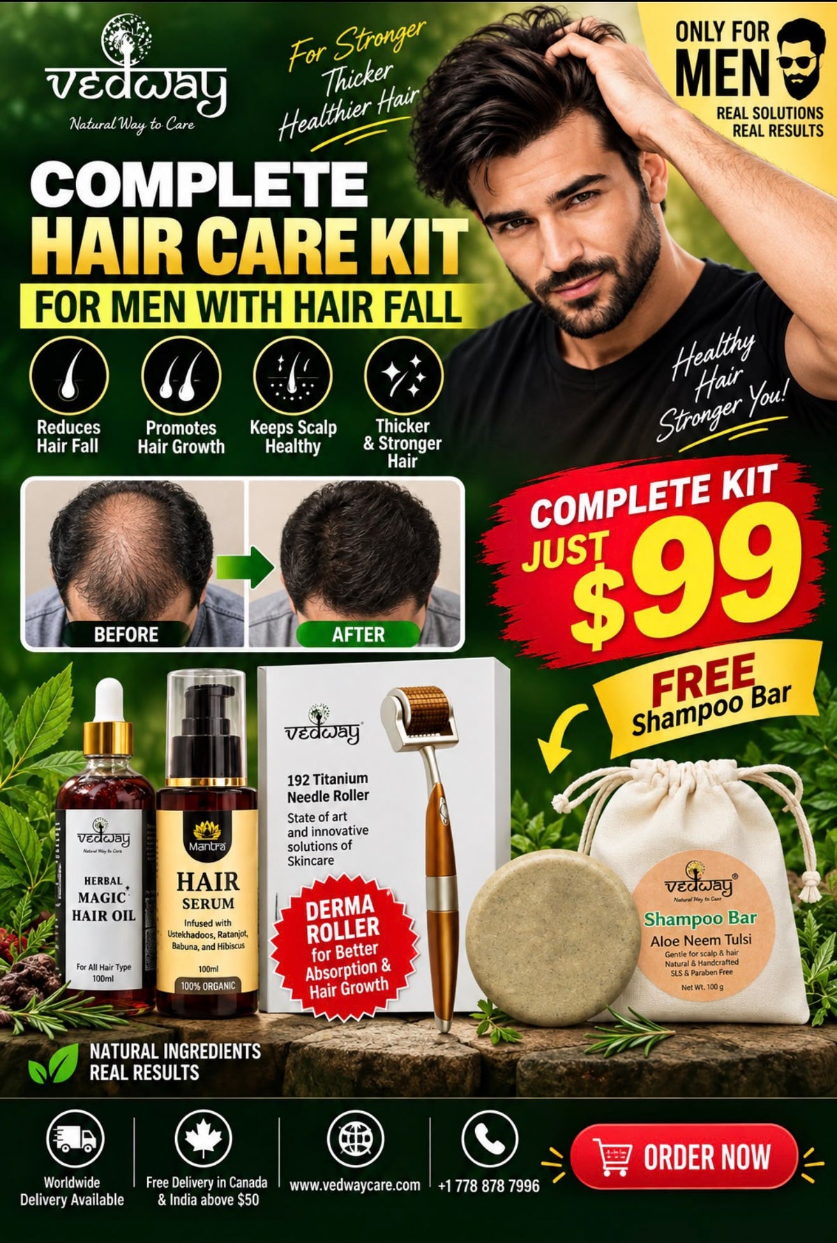 Vedway Complete Hair Care Kit for Men | Hair Fall Control & Hair Growth