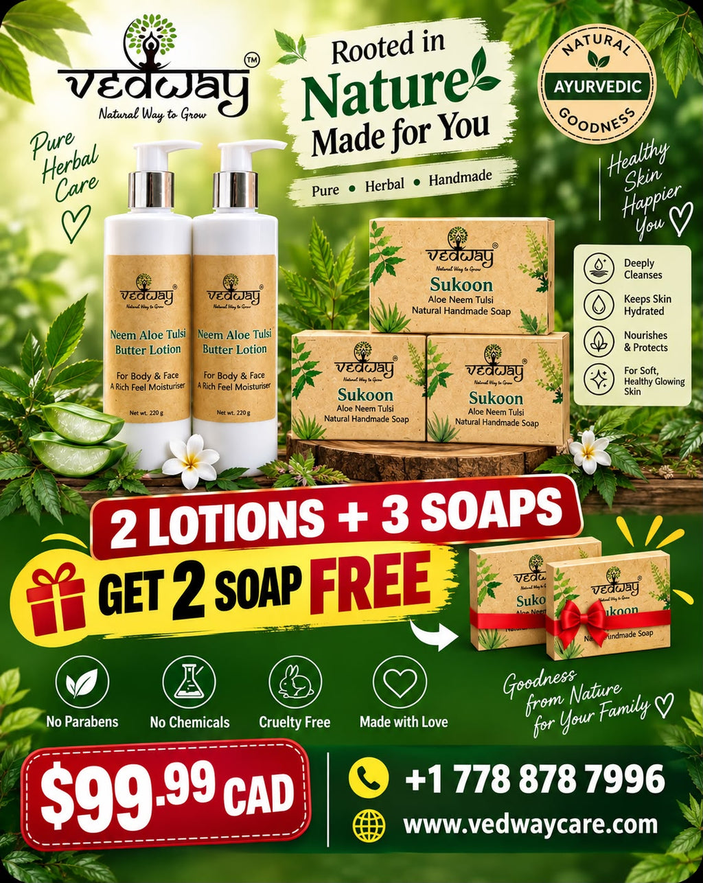 Neem Tulsi Complete Care Bundle - 2 Lotions + 5 Soaps