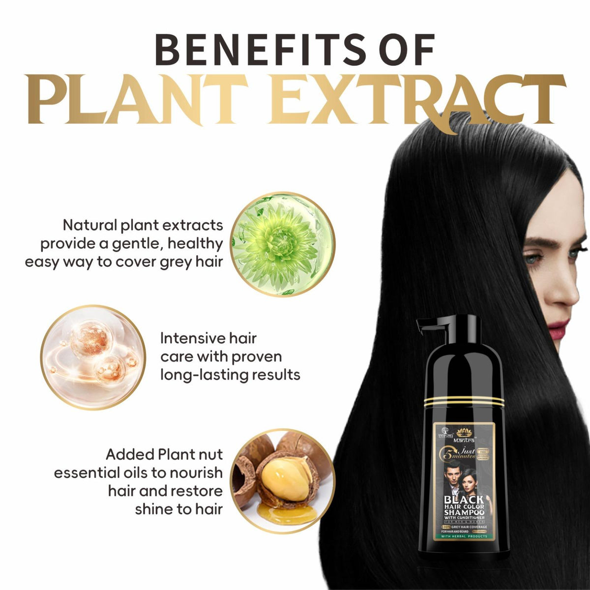 Mantra Rosemary Black Hair Color Shampoo - 3-in-1 Cleanse, Color & Condition