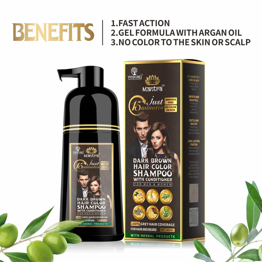 Mantra Rosemary Dark Brown Hair Color Shampoo - 3-in-1 Natural Gray Coverage