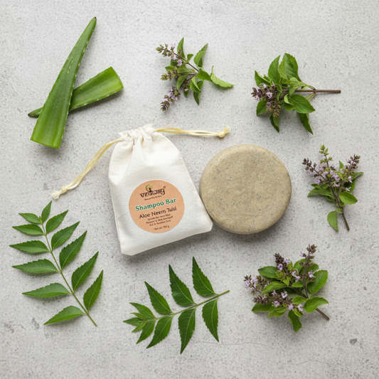 Flat lay with packaging and botanicals