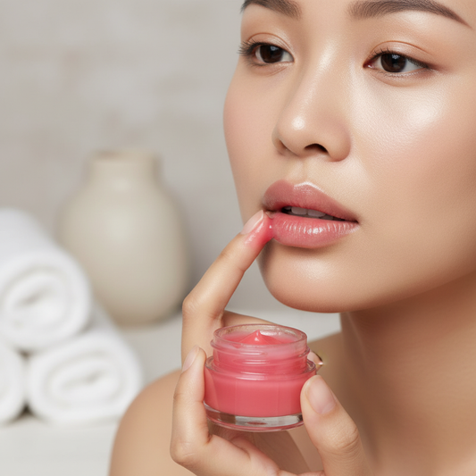 Model applying Strawberry Lip Balm